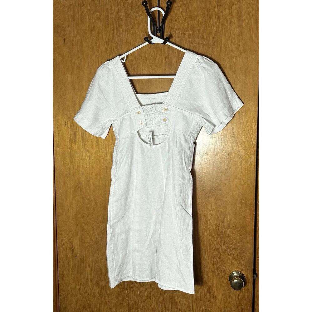 MADEWELL Square Neck Mini Dress with Back Cutout 100% Linen Size 0 NEW - Picture 4 of 9